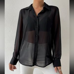 Sheer Black Button Up Shirt